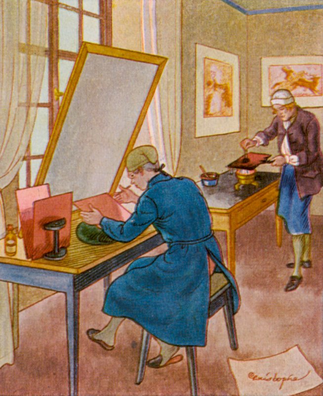 Kaivertaja (värilitografia) tekijältä Christophe (1856 1945)