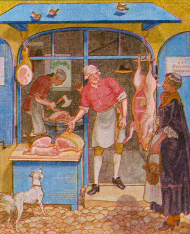 Metzgerladen / Teurastamo (värilitro) tekijältä Christophe (1856 1945)