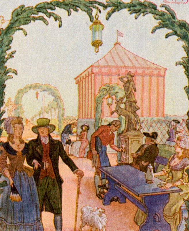 Schmausengarten Vor Nurnberg / Juhlapuutarha Nürnbergin edustalla (värilitro) tekijältä Christophe (1856 1945)