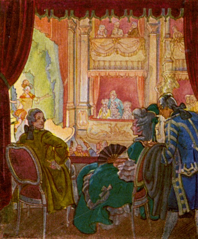 Theaterloge / teatterilaatikko (värilitografia) tekijältä Christophe (1856 1945)