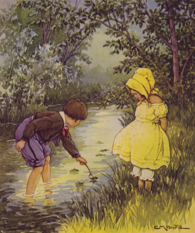 Lapsen jakeiden puutarha: Minne veneet menevät? (väri litho) tekijältä Clara Miller Burd
