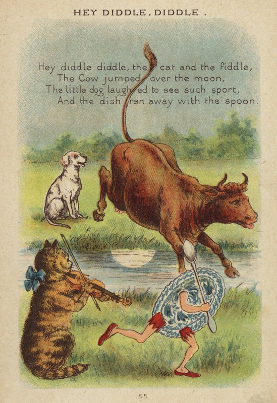 Lastenlaulu: Hei Diddle, Diddle (chromolitho) tekijältä Constance Haslewood