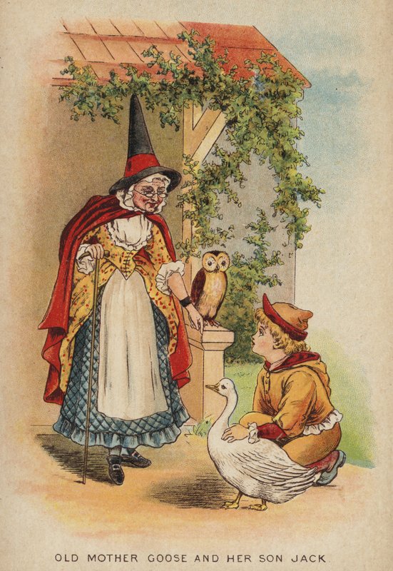 Lastenlaulu: Old Mother Goose and Her Son Jack (chromolitho) tekijältä Constance Haslewood