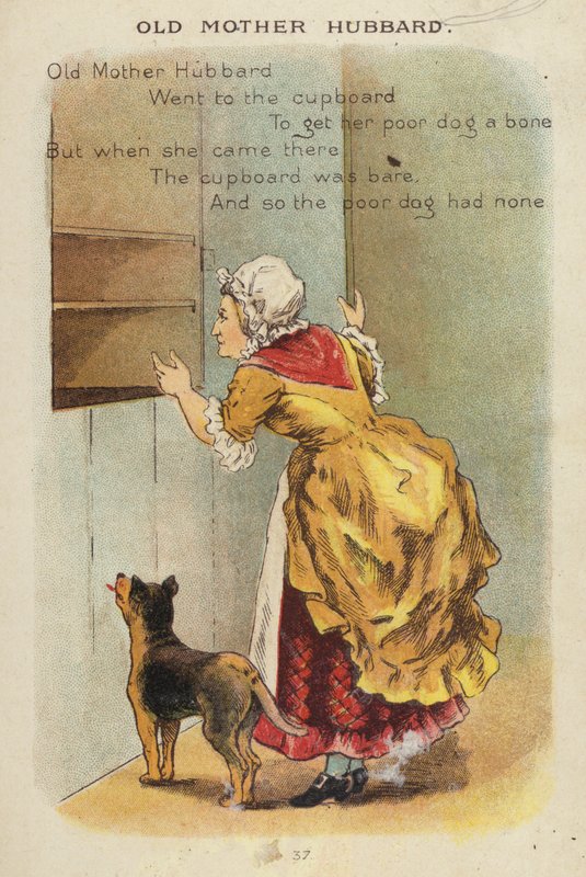 Lastenlaulu: Old Mother Hubbard (chromolitho) tekijältä Constance Haslewood