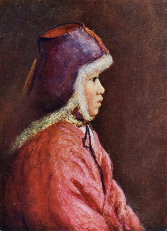 Korealainen tyttö talvimekossa (väri litho) tekijältä Constance J.D. Coulson