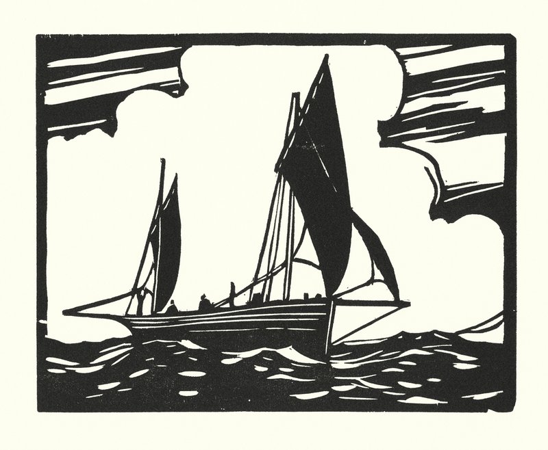 Kalastusveneet ja proomut: Brighton Clinker-Built Lugger (puupiirros). tekijältä Cyril A. Wilkinson