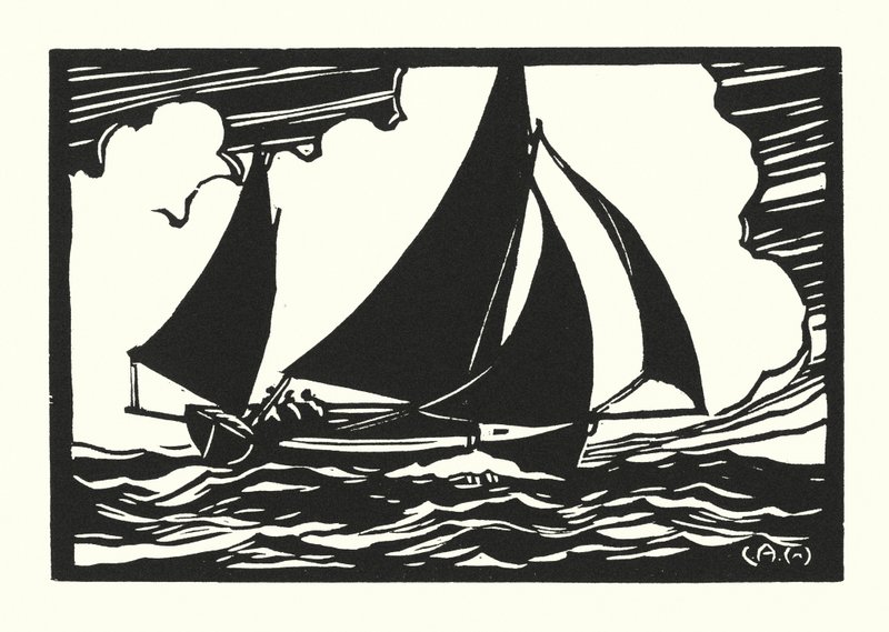 Kalastusveneet ja proomut: Falmouth Quay Punt (puuleikkaus). tekijältä Cyril A. Wilkinson