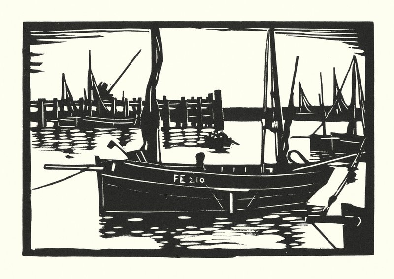 Kalastusveneet ja proomut: Folkestone Beam-Trawler (puuleikkaus). tekijältä Cyril A. Wilkinson