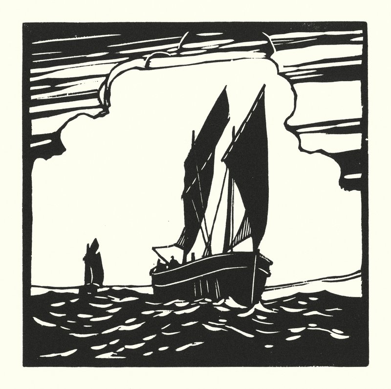 Kalastusveneet ja proomut: Mounts Bay Drifter (puupiirros). tekijältä Cyril A. Wilkinson