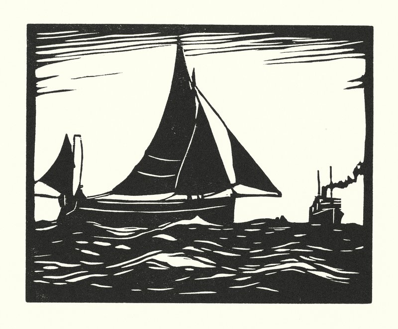 Kalastusveneet ja proomut: Plymouth Hooker (puupiirros). tekijältä Cyril A. Wilkinson