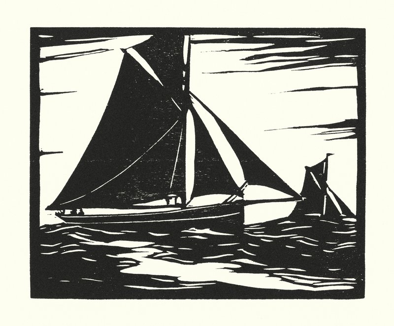 Kalastusveneet ja proomut: Plymouth Long Boomer (puupiirros). tekijältä Cyril A. Wilkinson