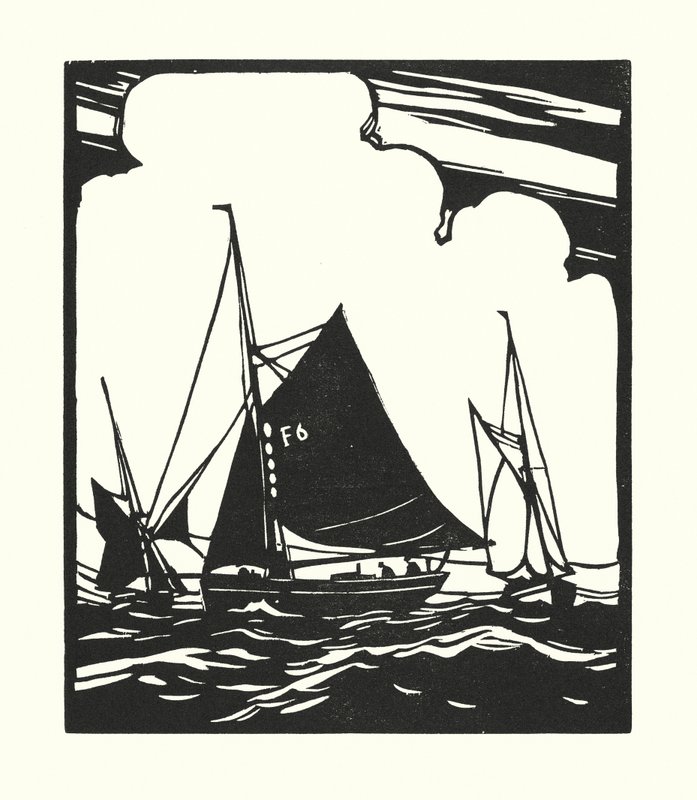 Kalastusveneet ja proomut: Whitstable Oyster Boat (puupiirros). tekijältä Cyril A. Wilkinson