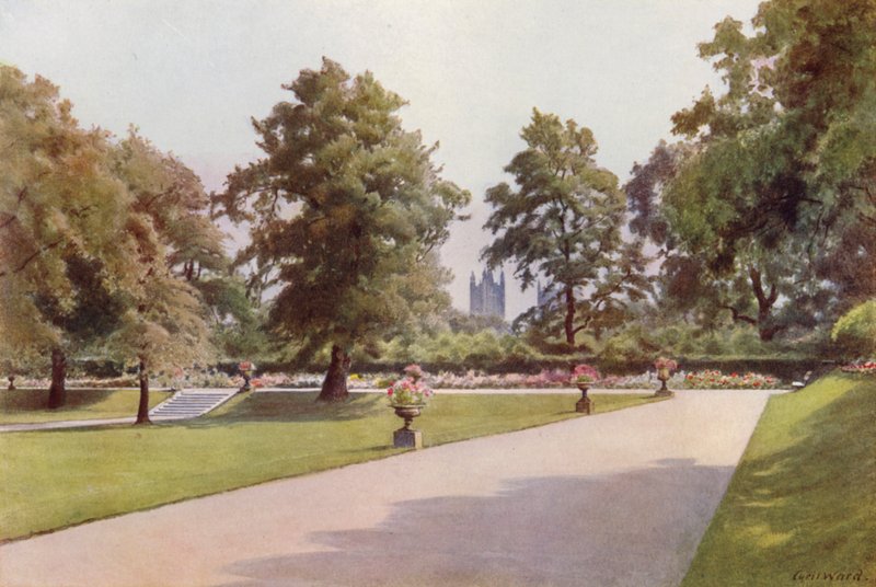 Katse kohti Westminsteriä, Marlborough House Garden (väri litho) tekijältä Cyril Ward
