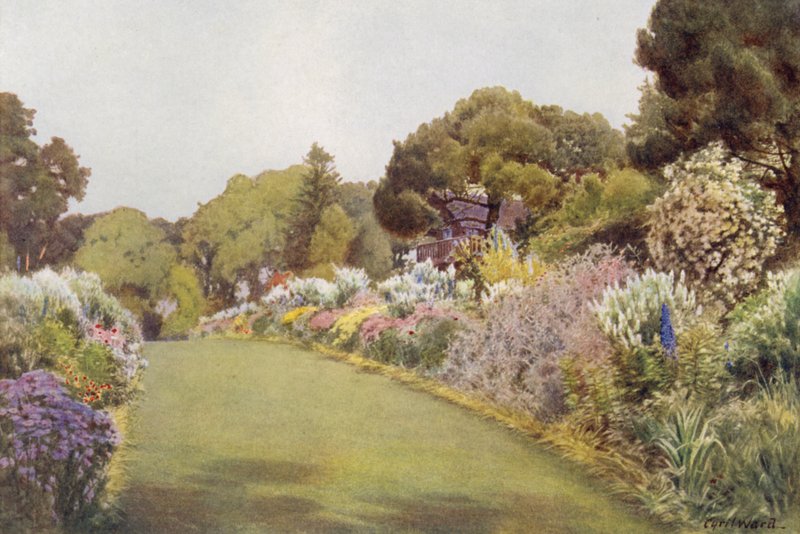 The Borders on the Lawn Swiss Cottagessa, Osbornessa (väri litho) tekijältä Cyril Ward