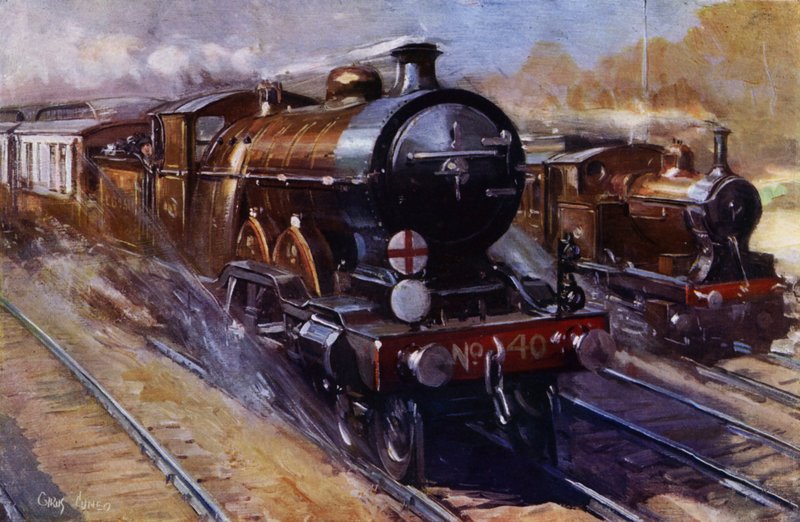 Southern Belle kuljettaa Pullman-vaunuja Lontoon, Brightonin ja South Coast Railwayn pikaliikenteessä Lontoosta Brightoniin (värilitho) tekijältä Cyrus (after) Cuneo