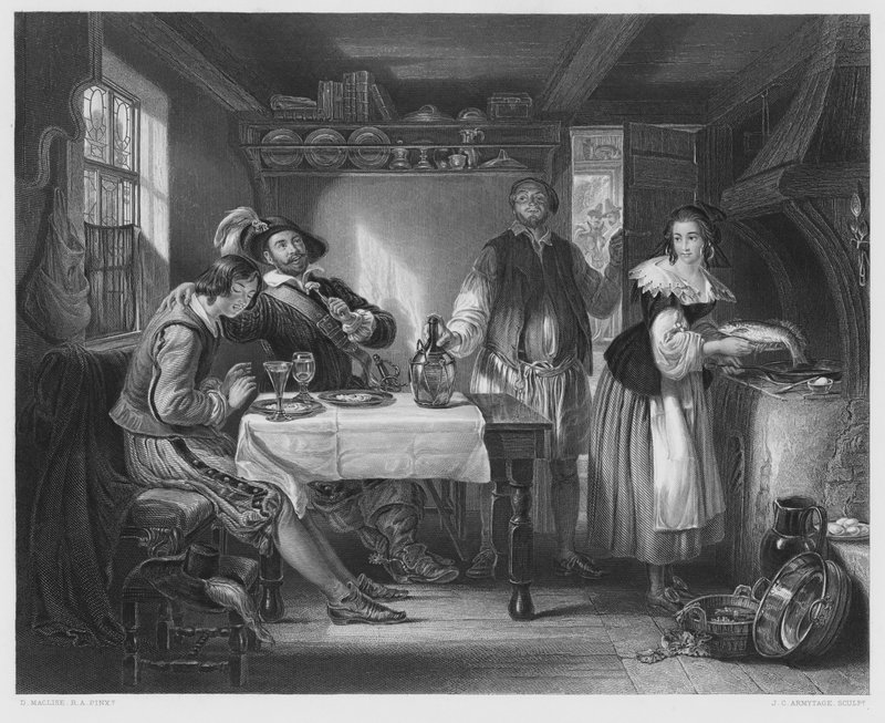 Gil Blas Pennaflorissa, kuvasta Royal Collectionissa (kaiverrus) tekijältä Daniel (after) Maclise