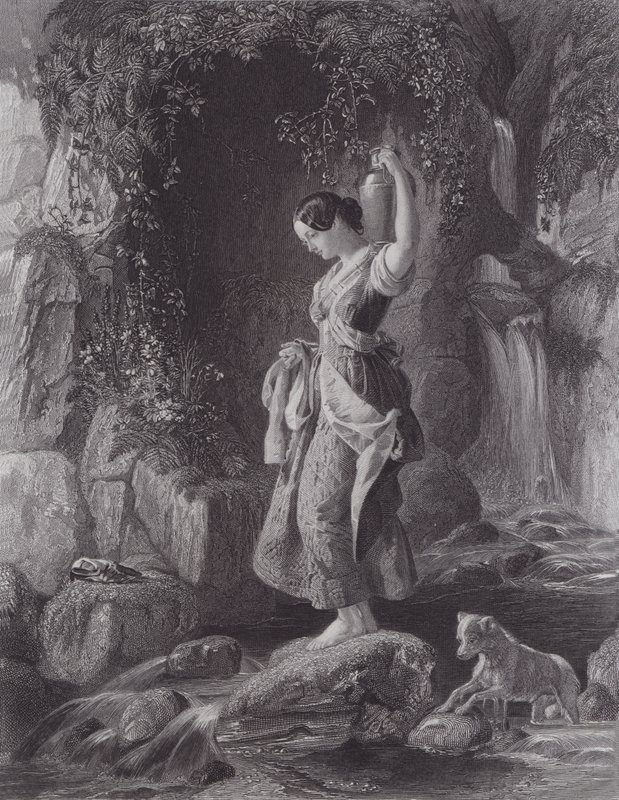 Vesiputouksen nymfi (kaiverrus) tekijältä Daniel (after) Maclise