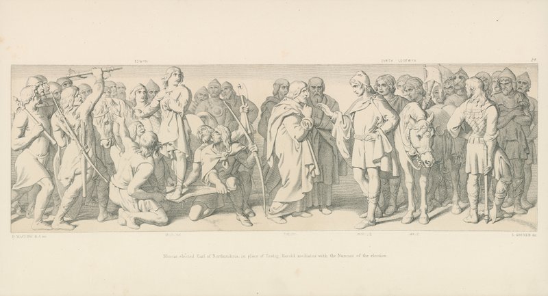 Morcar, valittu Earl of Northumbrian, Tostigin sijasta, Harold välittää Nuneios of the Electionin kanssa tekijältä Daniel Maclise