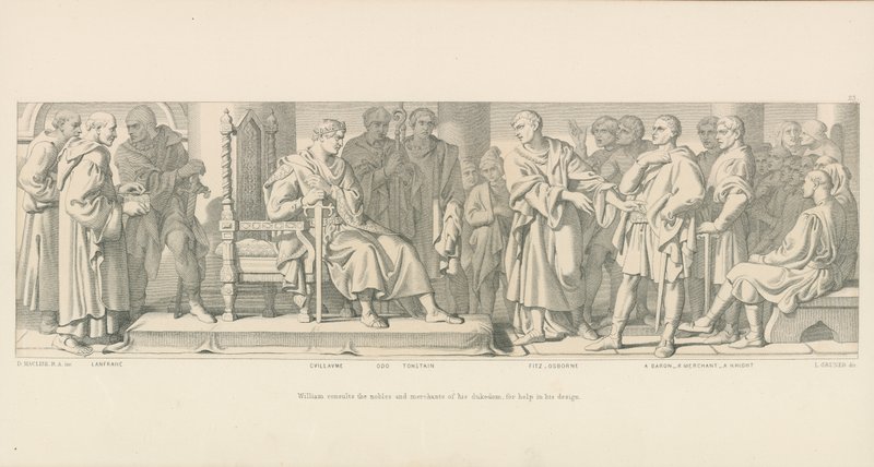 William konsultoi herttuakuntansa aatelisia ja kauppiaita saadakseen apua suunnittelussaan tekijältä Daniel Maclise