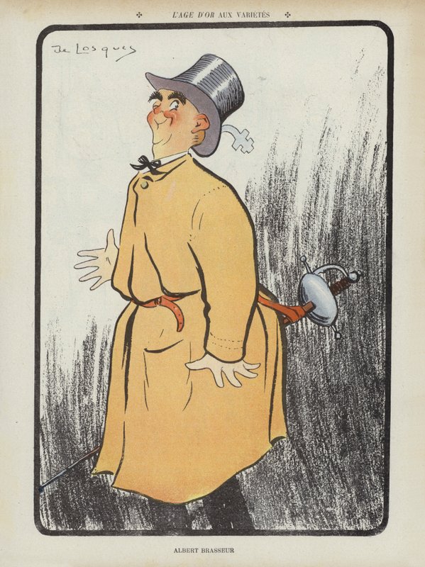 Albert Brasseur, ranskalainen koomikko ja operettilaulaja. Kuvitus Le Rirelle tekijältä Daniel de Losques