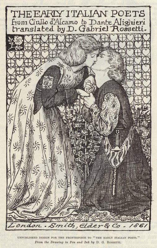 Julkaisematon suunnittelu The Early Italian Poets -elokuvalle tekijältä Dante Gabriel Charles Rossetti