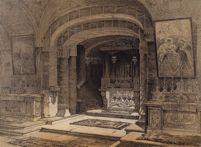 Marian ilmestyksen pyhäkkö, Nasaret (väri litho) tekijältä David (after) Roberts