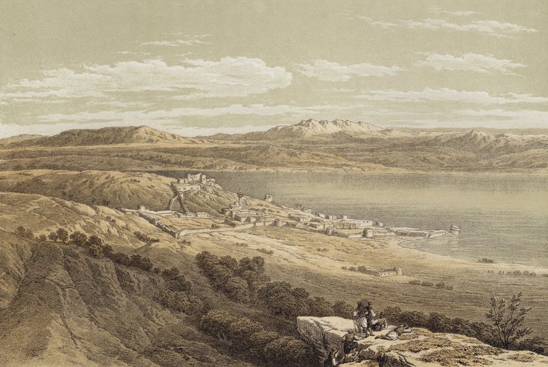 Tiberias katsoo Hermonia kohti (väri litho) tekijältä David (after) Roberts