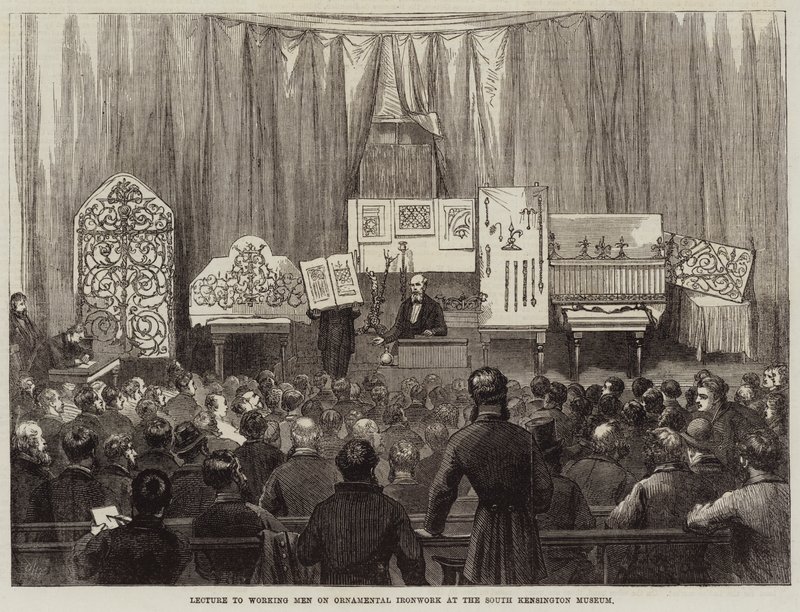 Luento työmiehille koristerautatyöstä South Kensington Museumissa tekijältä David Henry Friston