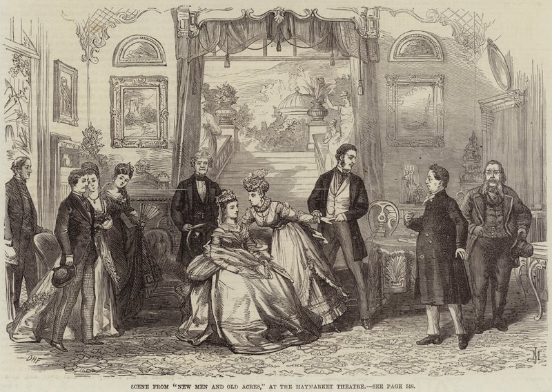 Kohtaus New Men and Old Acresista Haymarket-teatterissa tekijältä David Henry Friston