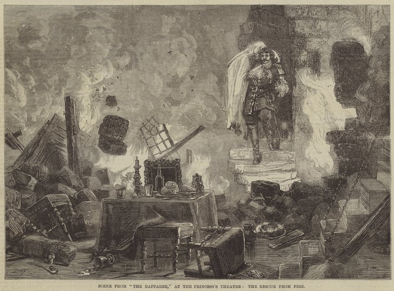 Kohtaus elokuvasta The Rapparee, Princesss Theatre, pelastus tulipalosta tekijältä David Henry Friston