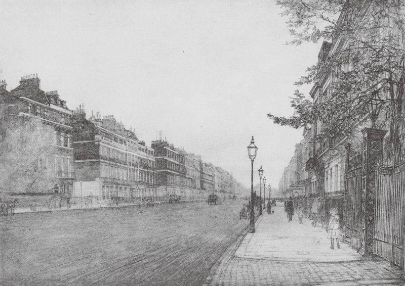 Lontoo: Portland Place (värilitra) tekijältä David Muirhead (after) Bone