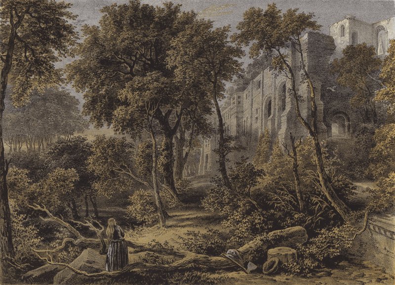Dunfermline Abbey (chromolitho) tekijältä David Octavius Hill and Robert Adamson