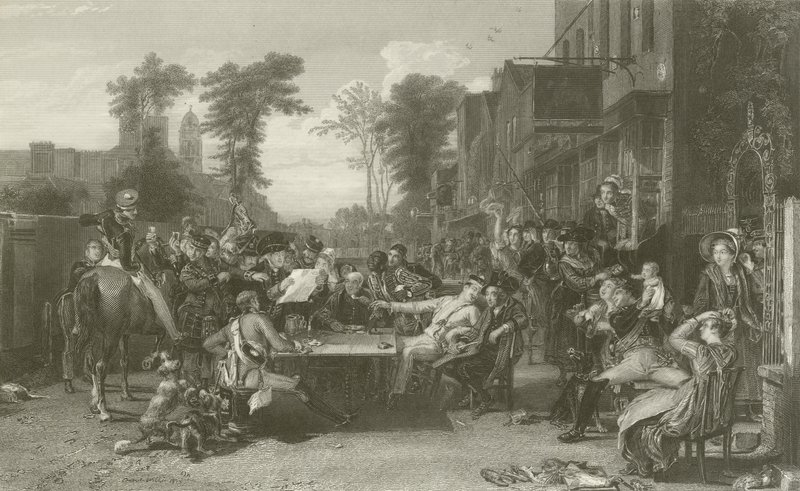 Chelsean eläkeläiset lukevat Waterloon taistelun lehteä tekijältä David Wilkie