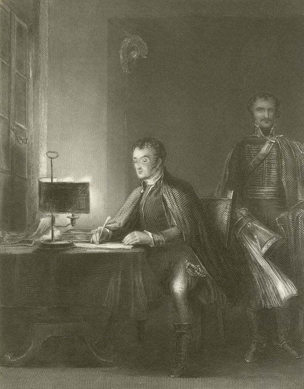 Wellingtonin herttua kirjoittamassa lähetyksiään tekijältä David Wilkie