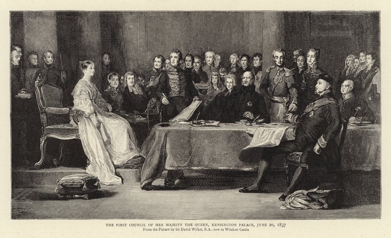 Hänen Majesteettinsa kuningattaren ensimmäinen neuvosto, Kensingtonin palatsi, 20. kesäkuuta 1837 tekijältä David Wilkie