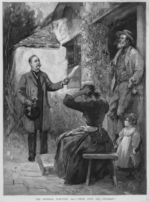Äänestys Britannian vuoden 1892 vaalikampanjan aikana (litho) tekijältä Davidson Knowles