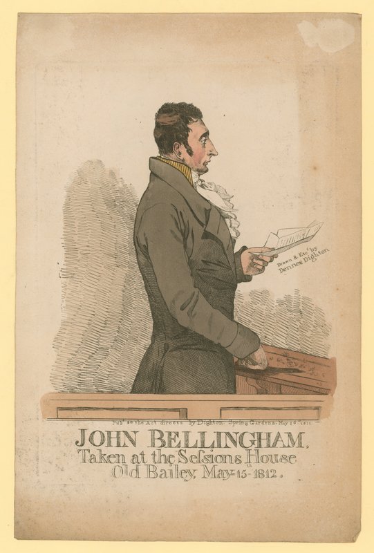 John Bellingham, otettu Sessions Housessa, Old Baileyssä, 15. toukokuuta 1812 tekijältä Denis Dighton