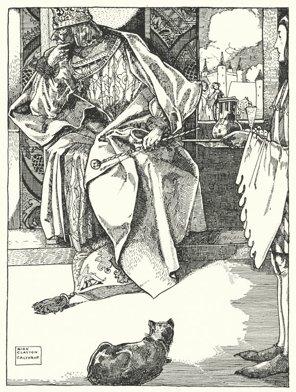 "Kuningas kieltäytyi kaikesta virvoituksesta" (kaiverrus) tekijältä Dion Clayton Calthrop