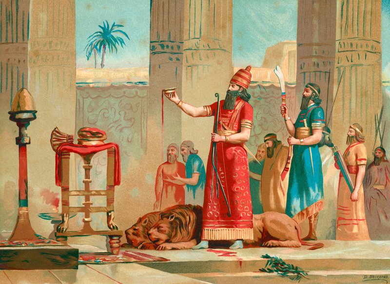 Ashurbanipal uhraa leijonia tekijältä Dionisio Baixeras Verdaguer