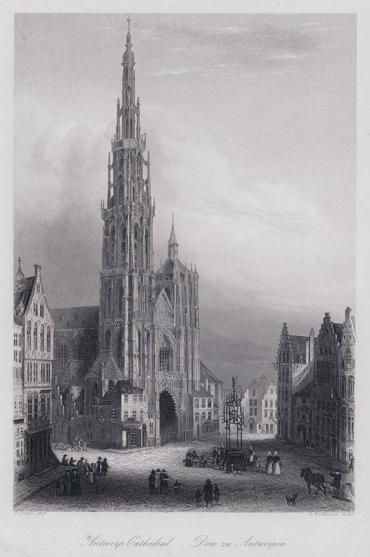 Antwerpenin katedraali (kaiverrus) tekijältä Domenico (after) Quaglio
