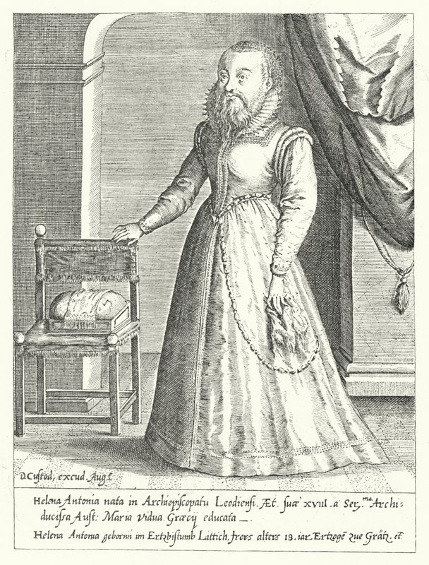 Helena Antonia Liegestä, Itävallan Marian, Pyhän Rooman keisarinnan parrakas naispuolinen hovikääpiö (kaiverrus) tekijältä Dominicus or Custodis Custos