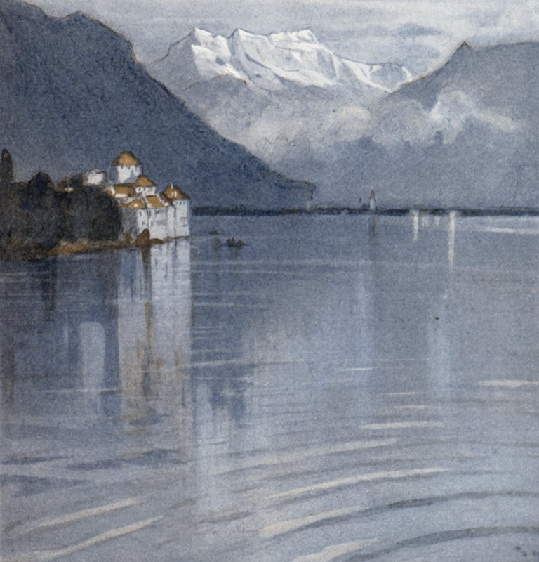 Chillon, Byronin runosta (väri litho) tekijältä Donald (after) Maxwell