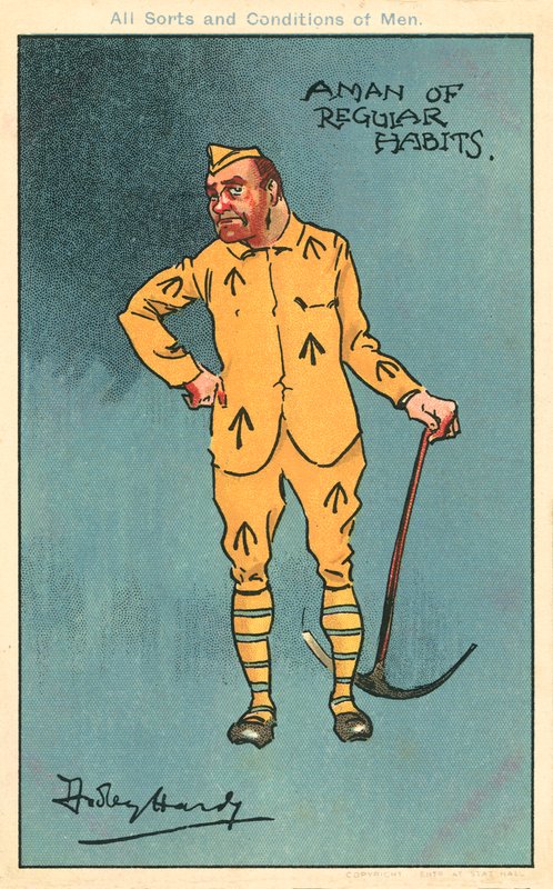 Rikos ja rangaistus: vanki pitelee hakkua (chromolitho) tekijältä Dudley Hardy