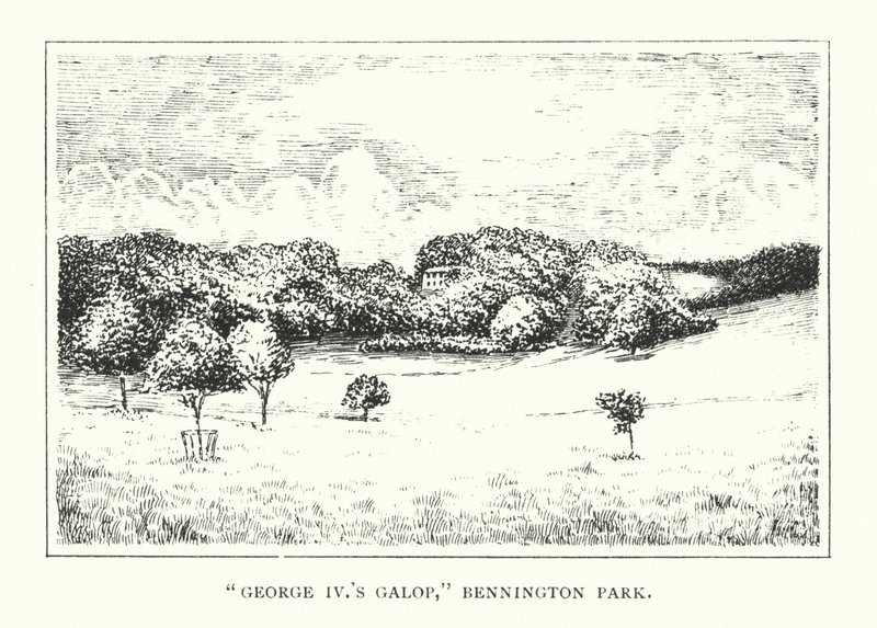 "Yrjö IV:n galoppi," Bennington Park (litografia) tekijältä Duncan Moul