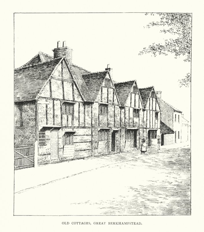 Old Cottages, Great Berkhampstead (litografia) tekijältä Duncan Moul