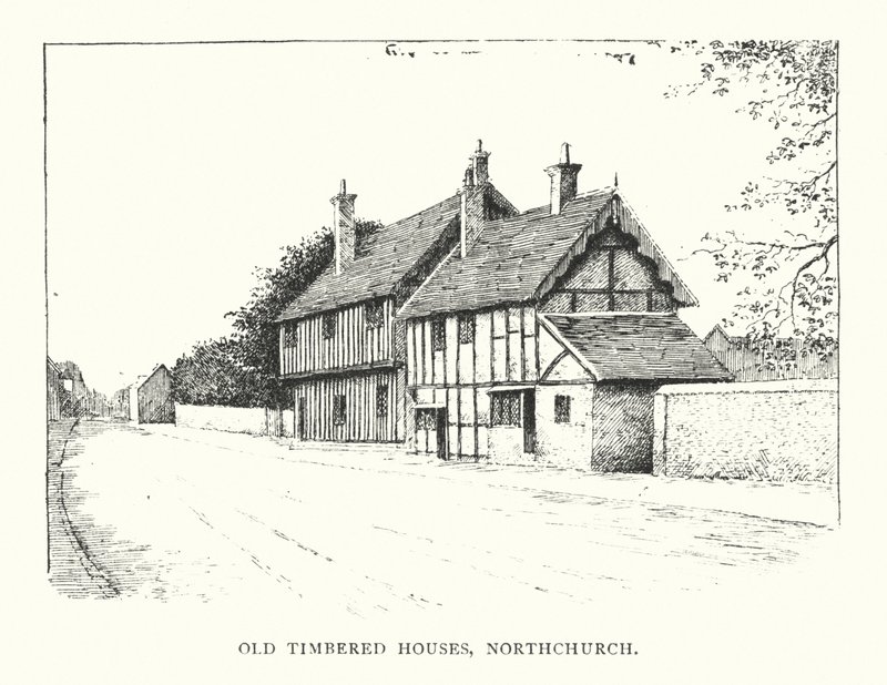 Old Timbered Houses, Northchurch (litografia) tekijältä Duncan Moul
