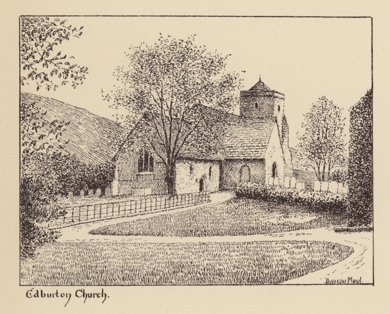 Sussex: Edburton Church (litografia) tekijältä Duncan Moul
