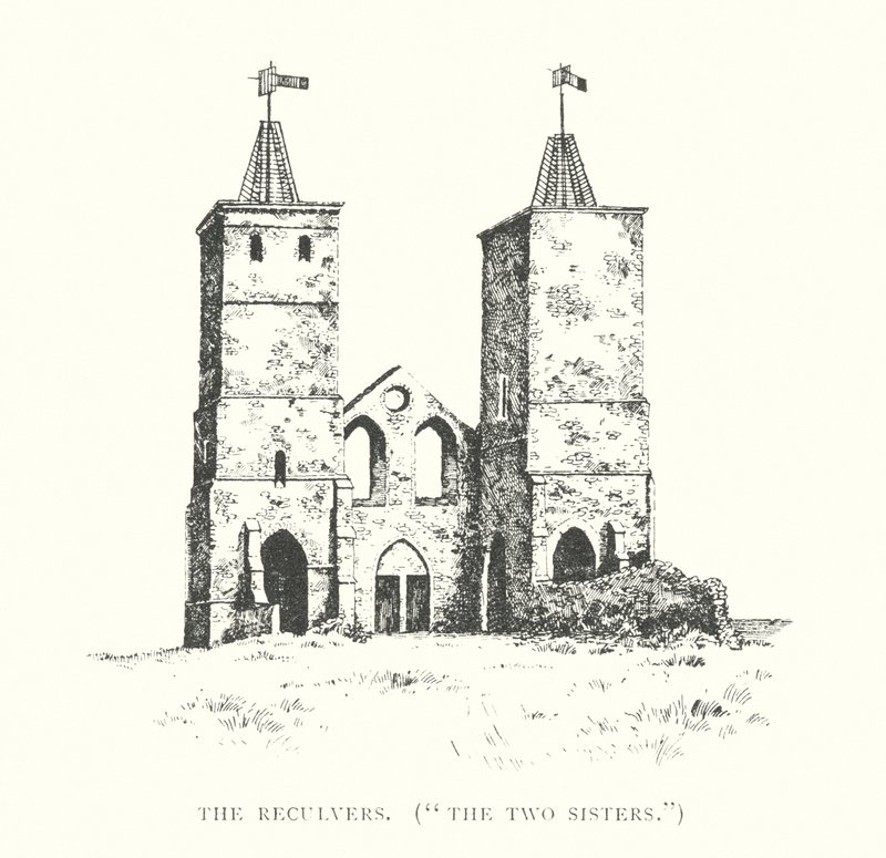 The Reculvers, "Kaksi sisarta" (litografia) tekijältä Duncan Moul