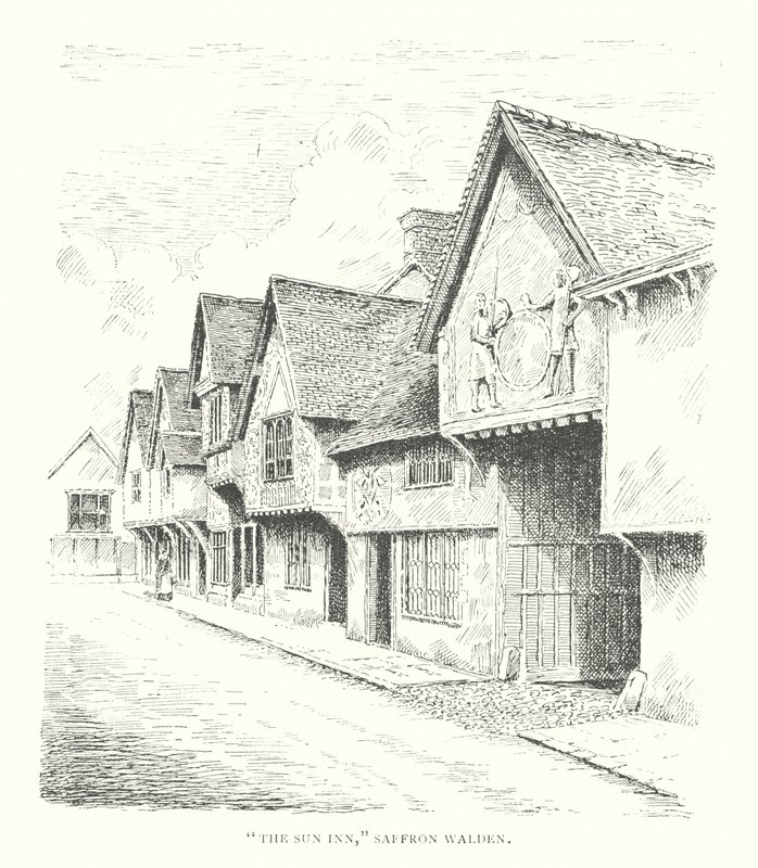 "The Sun Inn," Saffron Walden (litografia) tekijältä Duncan Moul