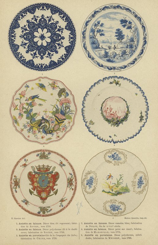 Faience- ja posliinilautasia, 17. ja 18. vuosisata. tekijältä E. Garnier